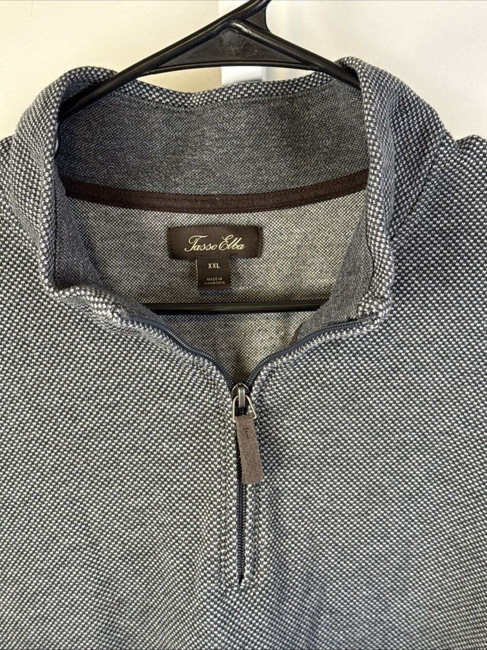 Tasso Elba Men's Birdseye Quarter-Zip Sweater Size 2XL Gray Leather Pull